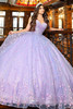 Maravilla 80026 sky multi quinceanera ball gown with floral appliqués, front view