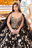 Black and gold sweetheart bodice with floral jewel embellishments