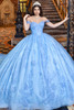 Maravilla 80033 pale blue ball gown with 3D floral lace, front view