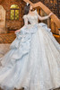 Maravilla 80034 ivory and blue bubble skirt ball gown, front view