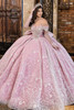Maravilla 80035 ivory rose ball gown with glitter floral tulle, front view