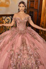 Dusty rose sweetheart bodice with crystal-draped sleeves