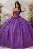 Maravilla 80051 purple metallic lace ball gown, front view
