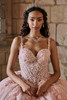 Blush sweetheart corset bodice with floral shoulder straps