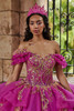 Magenta and gold beaded corset bodice with ruffled sleeves