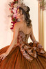 Copper quinceanera gown with statement bow and corset back, back view