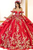 Maravilla 80064 red and gold embroidered ball gown, front view