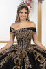 Black and gold corset bodice with crystal fringe sleeves