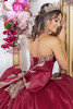 Wine and rose gold quinceanera gown with statement back bow detail