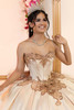Champagne sweetheart bodice with gold floral appliqué detail
