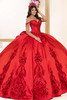 Red off-the-shoulder embroidered bodice with crystal embellishments