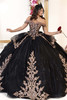 Maravilla 80068 black and rose gold embroidered ball gown, front view