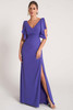 Front view of cobalt Jade Couture K278052 mother dress with flutter sleeves