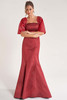 Front view of K278058 with off-shoulder organza jacket