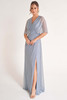 Front view of cornflower Jade Couture K278062 chiffon mother dress