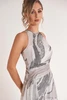Detail view of jewel neckline and gathered bodice on K278067
