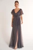 Front view of graphite Jade Couture K278068U flutter sleeve mother dress