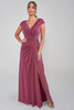 Front view of berry Jade Couture K288002 metallic mother dress
