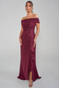 Front view of bordeaux Jade Couture K288005 off shoulder mother dress