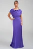 Front view of grape Jade Couture K288014 charmeuse mother dress