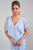 Detail view of V-neckline and angled chiffon tiers on K288023