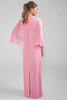 Back view of Jade Couture K288024 sheath gown with flowing chiffon overlay