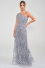 Front view of silver Jade Couture K288026 sequin lace mother dress