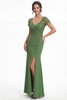 Front view of olive Jade Couture K288058 fit and flare mother dress