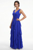Front view of cobalt Jade Couture K288064 chiffon mother of the bride gown