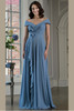 Front view of dusty blue Marsoni M333 chiffon mother of the bride dress