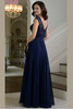 Back view of navy Marsoni M335 V-back A-line dress