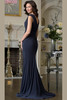 Back view of gunmetal Marsoni M343 V-back sheath gown