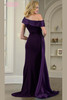 Back view of eggplant Marsoni M346 off-the-shoulder formal gown