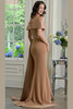 Back view of antique gold Marsoni M347 off-the-shoulder formal dress