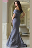 Back view of charcoal Marsoni MV1378 jacquard evening dress