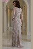 Back view of champagne Marsoni MV1380 beaded sheath dress