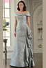 Front view of blue grey Marsoni MV1381 jacquard mother of the bride gown