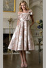 Front view of mauve multi Rina di Montella RD207 tea-length formal dress