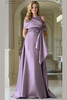 Front view of Victorian Lilac Rina di Montella RD3404 Mikado mother of the bride gown with overskirt