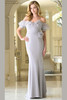 Front view of silver Rina di Montella RD3418 stretch crepe evening gown