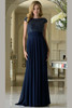 Front view of navy Rina di Montella RD3419 chiffon evening gown