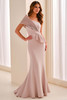 Front view of Montage M3211 rose stretch crepe mother dress