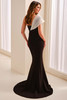 Back view of Montage M3211 black and ivory fit-and-flare gown
