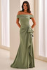 Front view of Montage M3212 dark sage off-the-shoulder mother dress