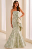 Front view of Montage M3214 celadon brocade mother of the bride gown