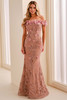 Front view of Montage M3215 light mauve nude lace gown