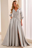 Front view of Montage M3220 silver mikado mother of the bride gown