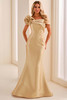 Front view of Montage M3224 honey mikado mother dress