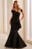 Front view of Montage M3225 black off-the-shoulder mother of the bride gown