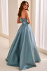 Back view of Montage M3226 dusk mikado ball gown